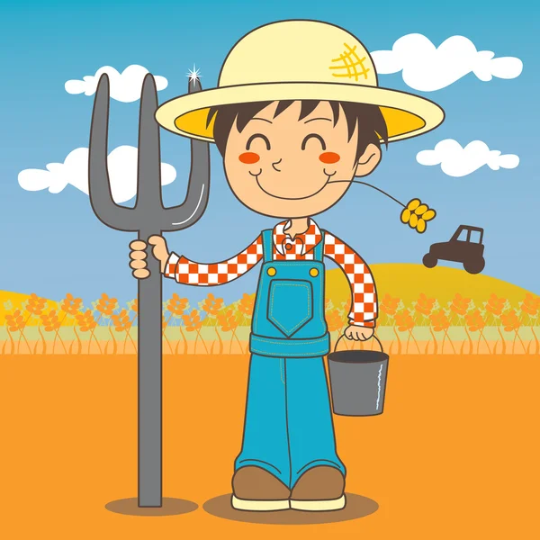 Jonge landbouwer jongen — Stockvector