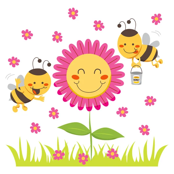 幸せな蜂蜜の蜂 — ストックベクタ