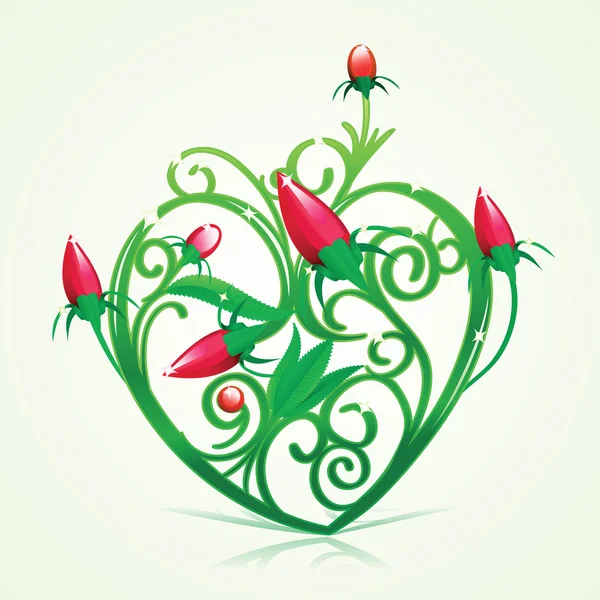 Corazón verde floral — Vector de stock