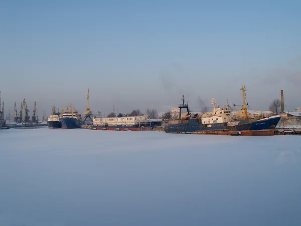 Kaliningrado, Rússia Porto marítimo comercial no inverno — Fotografia de Stock