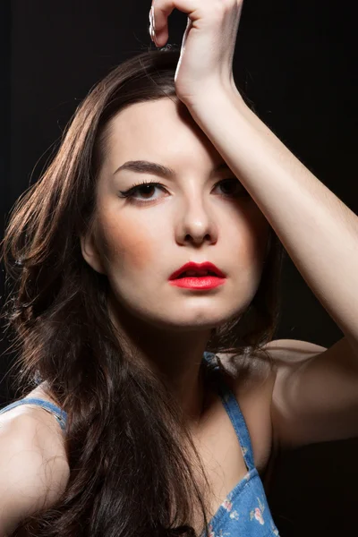 stock image Portrait of sensual woman on dark background