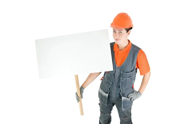 Worker with sign — Stock Photo, Image