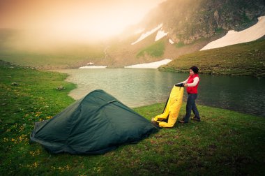 Woman hiking clipart