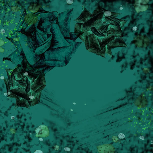 Grungy blommiga tapeter i grönt och svart — Stockfoto