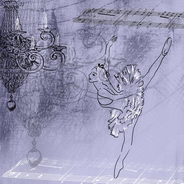 Eski arka plan ile dans eden balerin — Stok fotoğraf