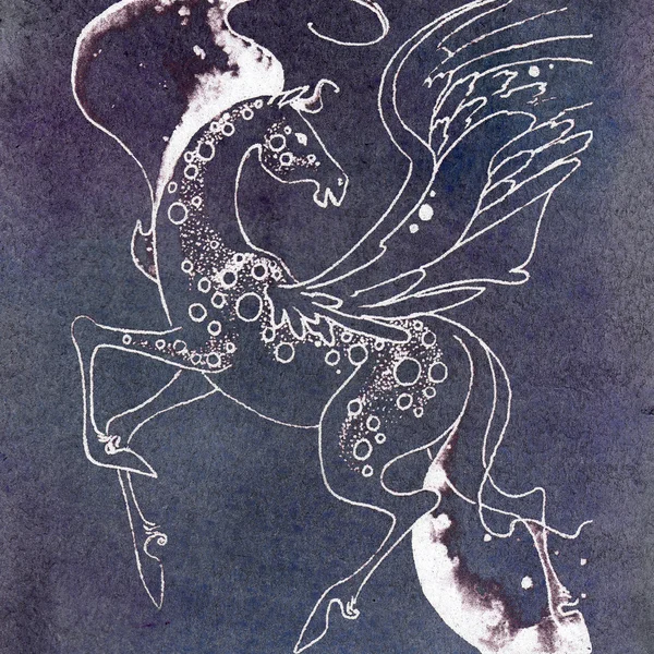 Крылатая лошадь на древнем акварельном фоне — стоковое фото