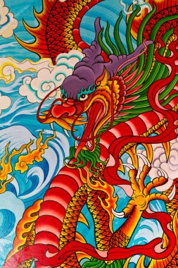 Red fire dragon painting in Chinese temple clipart