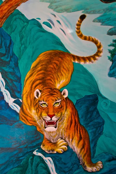 Τίγρη ζωγραφική σε τοίχο — Φωτογραφία Αρχείου