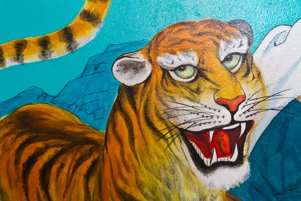 Τίγρη ζωγραφική σε τοίχο — Φωτογραφία Αρχείου