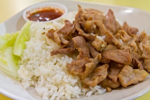 Cooked rice with fried pork — Stock Photo, Image