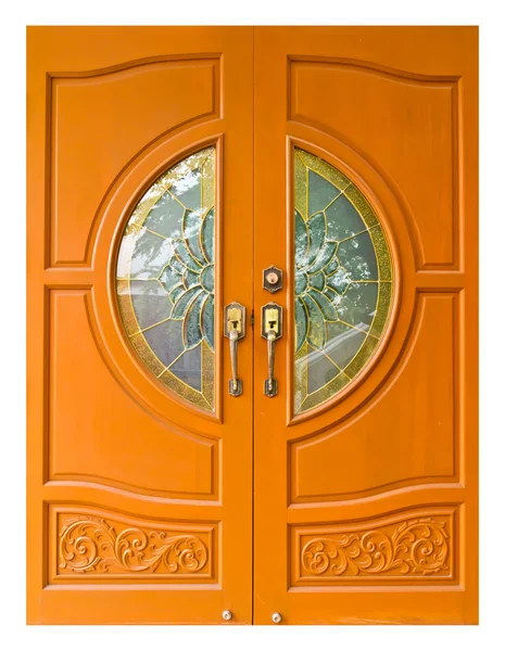 Тайському стилі дерев'яних дверей — стокове фото