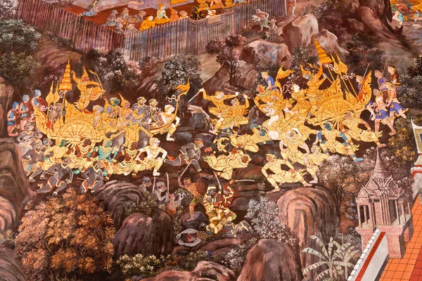 在泰国的寺庙的杰作罗摩衍那画 — 图库照片