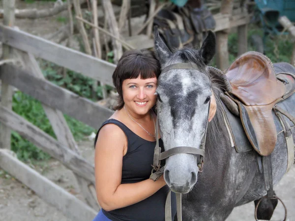 stock image Portrait happy smiling woman with horse