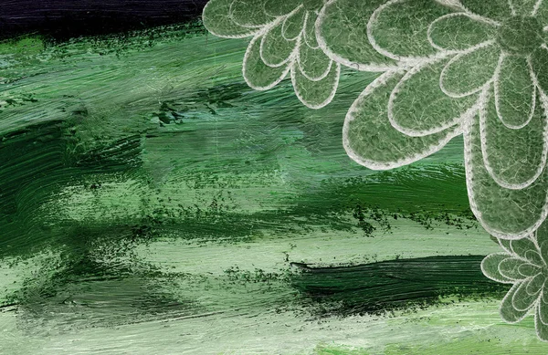 花と緑の水彩画の背景 — ストック写真