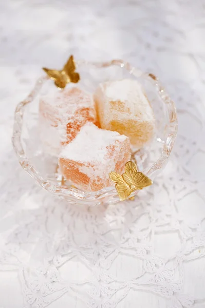 Turkish sweet delight, rose and yellow — Stock Photo, Image