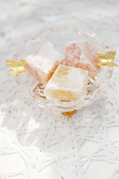 Turkish sweet delight, rose and yellow — Stock Photo, Image