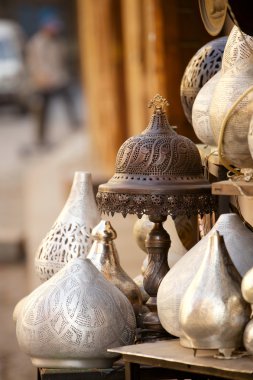 Lamps in street shop in cairo, egypt clipart