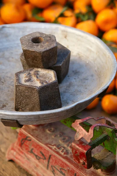 Old market iron weights on scale, egypt — Stock Photo, Image