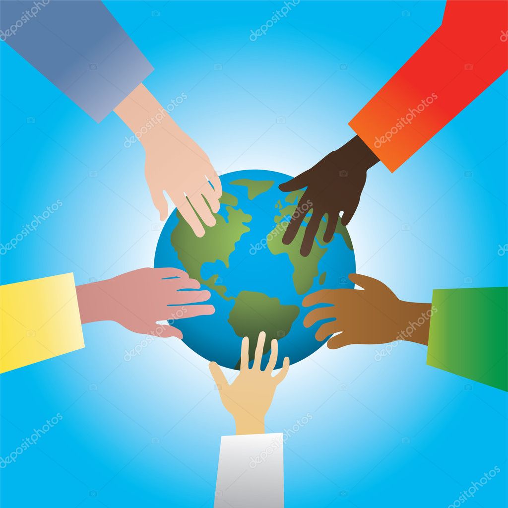 Vector hands touching earth — Stock Vector © dmstudio #8718625