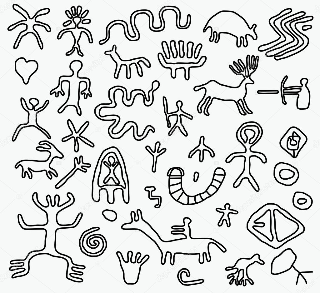 Vector ancient petroglyphs — Stock Vector © dmstudio #9839481