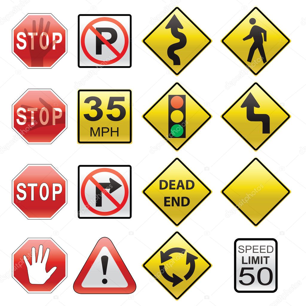 Vector set of road signs — Stock Vector © dmstudio #9940286