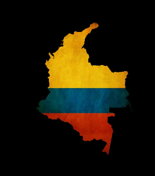 Περίγραμμα της Κολούμπια με σημαία grunge εισαγωγή απομονωμένες σε blac — Φωτογραφία Αρχείου