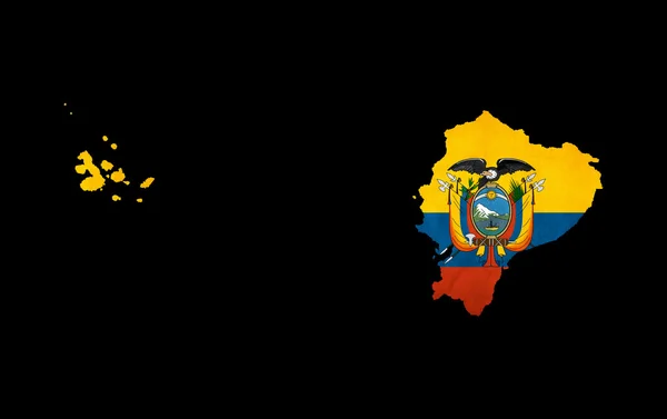 Mappa del profilo dell'Ecuador con inserto bandiera grunge isolato su nero — Foto Stock