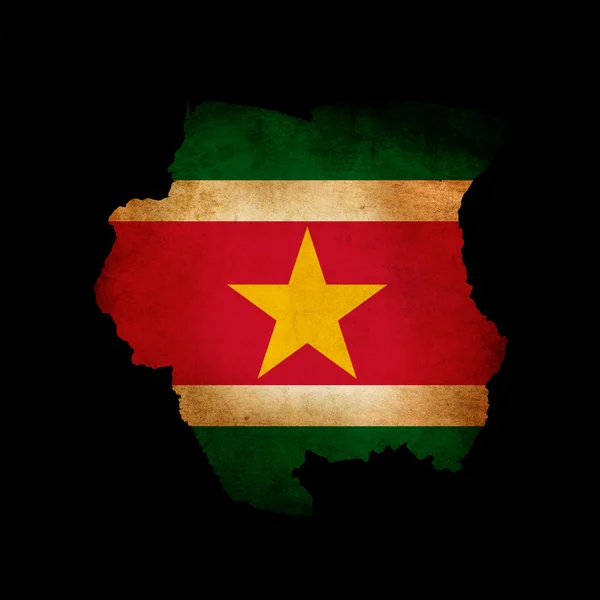 Surinam Haritası anahat grunge bayrak ekleme üzerinde izole blac — Stok fotoğraf