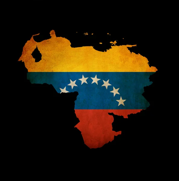 Mapa de Venezuela con inserto de bandera grunge aislado en bla —  Fotos de Stock