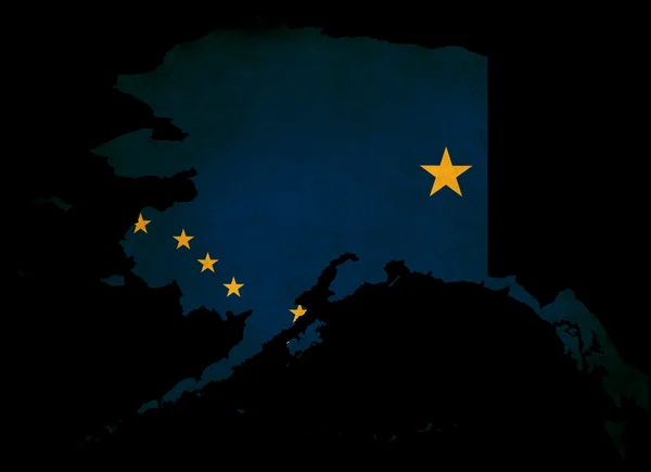 US-amerikanischer Bundesstaat Alabama Kartenumriss mit Grunge-Effekt-Flagge — Stockfoto