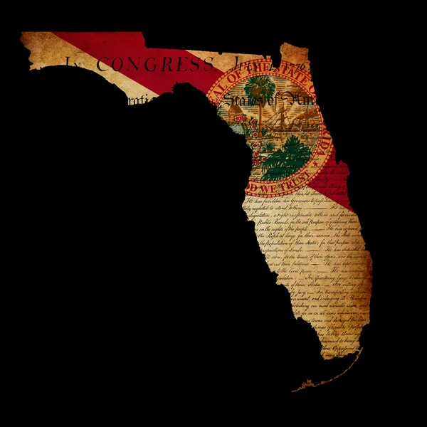 米国アメリカ フロリダ州マップのアウトライン グランジ効果と私をフラグします。 — ストック写真