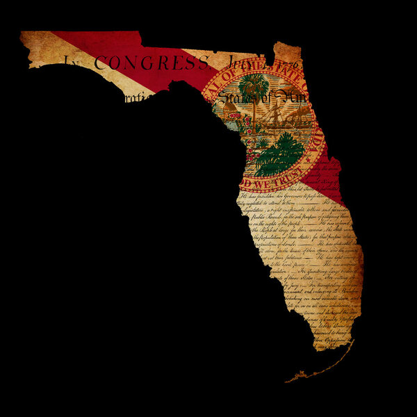 USA American Florida State Map outline with grunge effect flag i