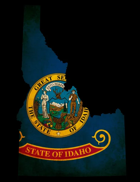 États-Unis Carte de l'État de l'Idaho avec drapeau à effet grunge — Photo