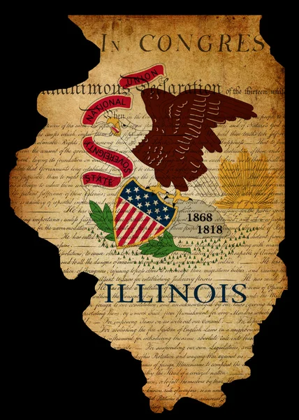 Stati Uniti d'America Illinois State Map schema con bandiera effetto grunge — Foto Stock