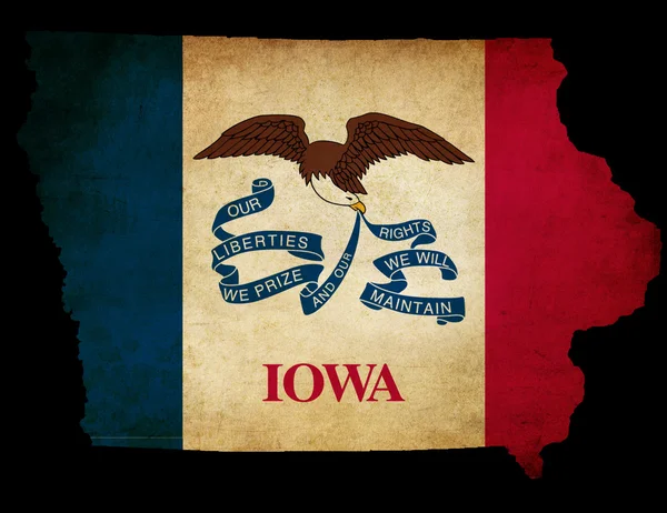 USA Amerikaanse iowa staat kaart omtrek met grunge effect vlag — Stockfoto