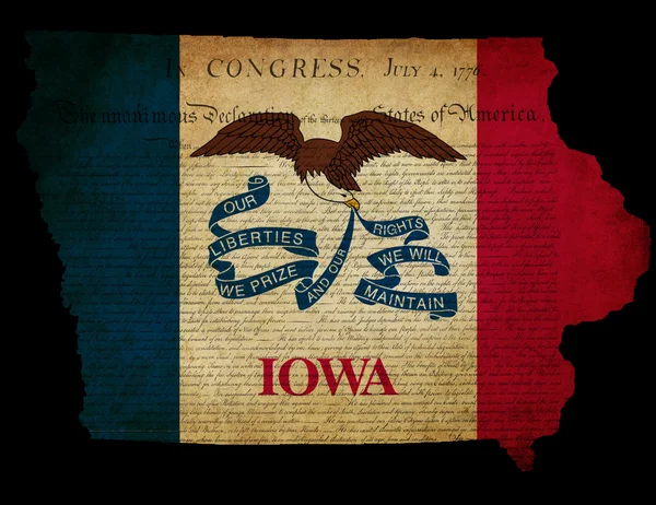 USA American Iowa State Map outline with grunge effect flag and — Stock Photo, Image