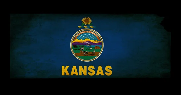 Карта штата Канзас США с флагом эффекта гранжа — стоковое фото