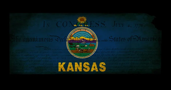 Stati Uniti d'America Kansas State Map schema con bandiera effetto grunge un — Foto Stock