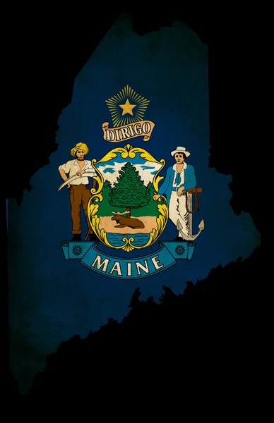 Stati Uniti d'America Maine State Map schema con bandiera effetto grunge — Foto Stock