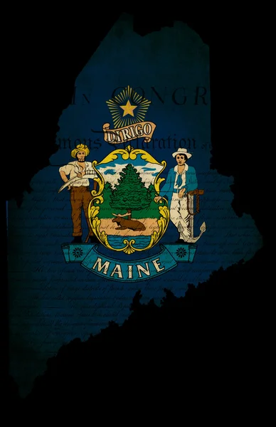 Stati Uniti d'America Maine State Map schema con bandiera effetto grunge e — Foto Stock