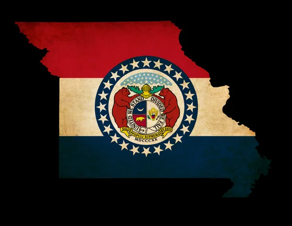 美国美国密苏里州地图大纲与 grunge 影响船旗 — 图库照片