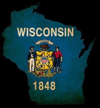 USA American Wisconsin State Map outline with grunge effect flag clipart