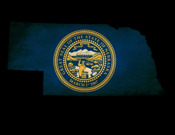 États-Unis Carte de l'État du Nebraska avec drapeau à effet grunge — Photo