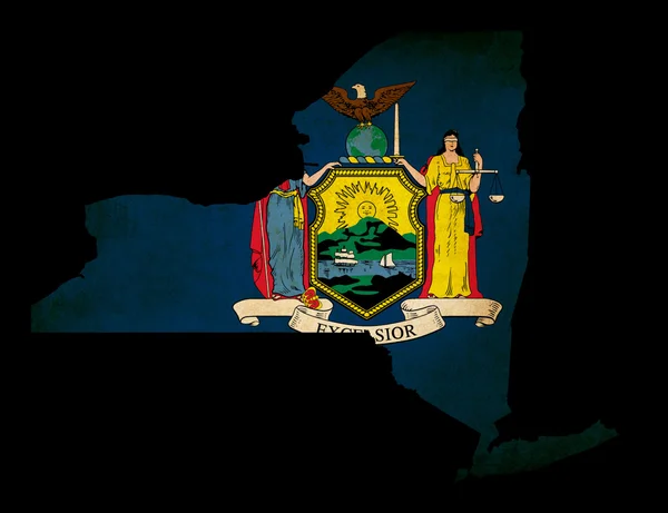 USA New York State Map Umriss mit Grunge-Effekt Flagge — Stockfoto