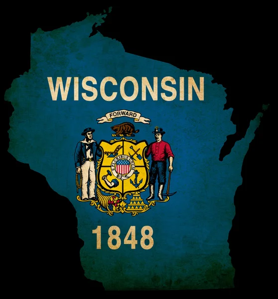 US-amerikanisches Wisconsin State Map Outline mit Grunge-Effekt Flagge — Stockfoto