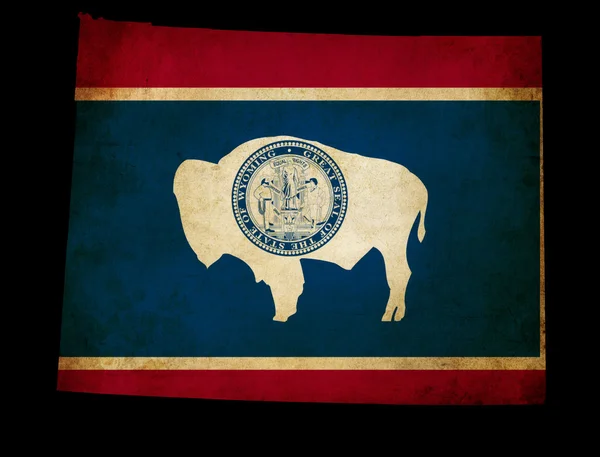 Mapa del estado de Wyoming estadounidense con bandera de efecto grunge — Foto de Stock