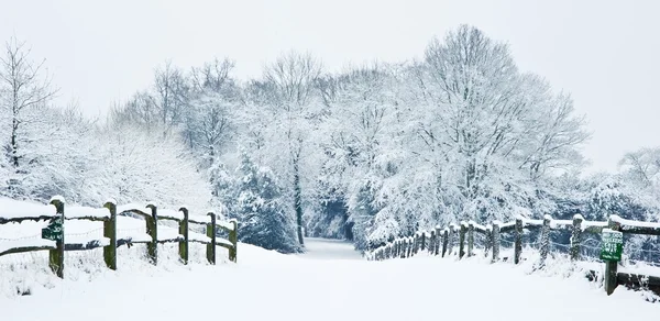 Path through English rural countryside in Winter with snow — Stock Photo, Image