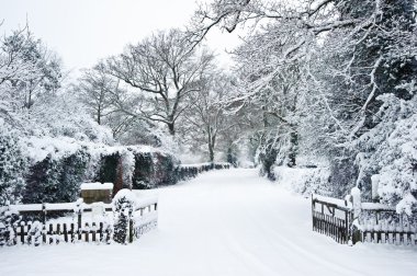 Path through English rurual countryside in Winter with snow clipart
