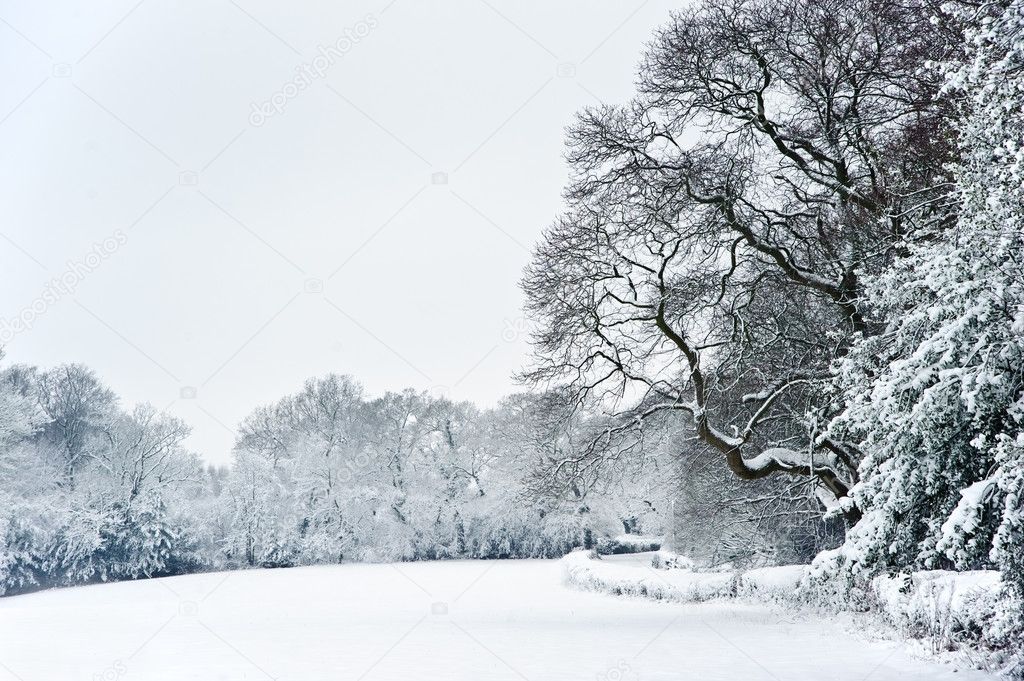 English rural countryside Winter snow landscape