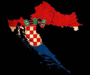 Croatia grunge map outline with flag clipart